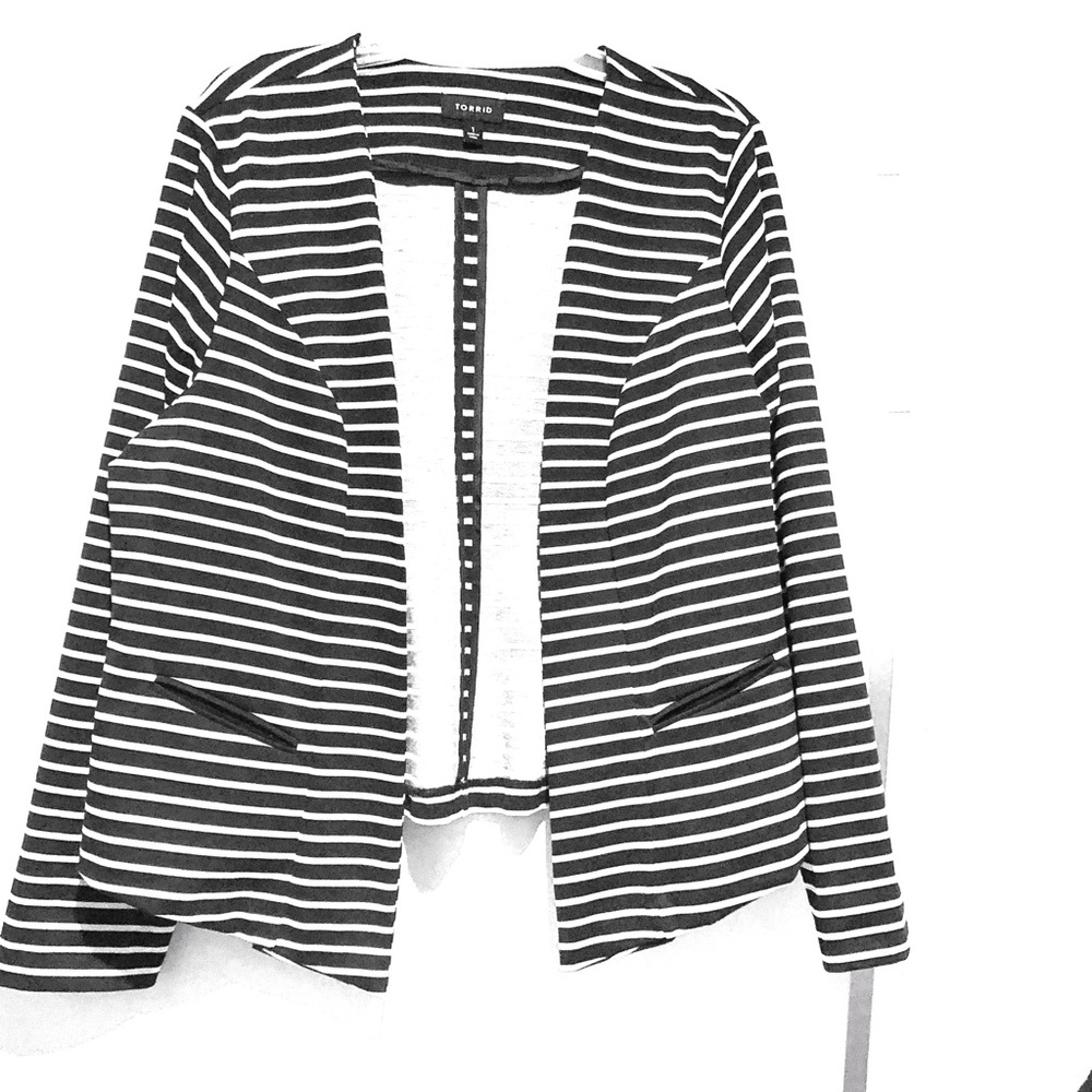Torrid Jacket Ponte knit black white stripes. EUC